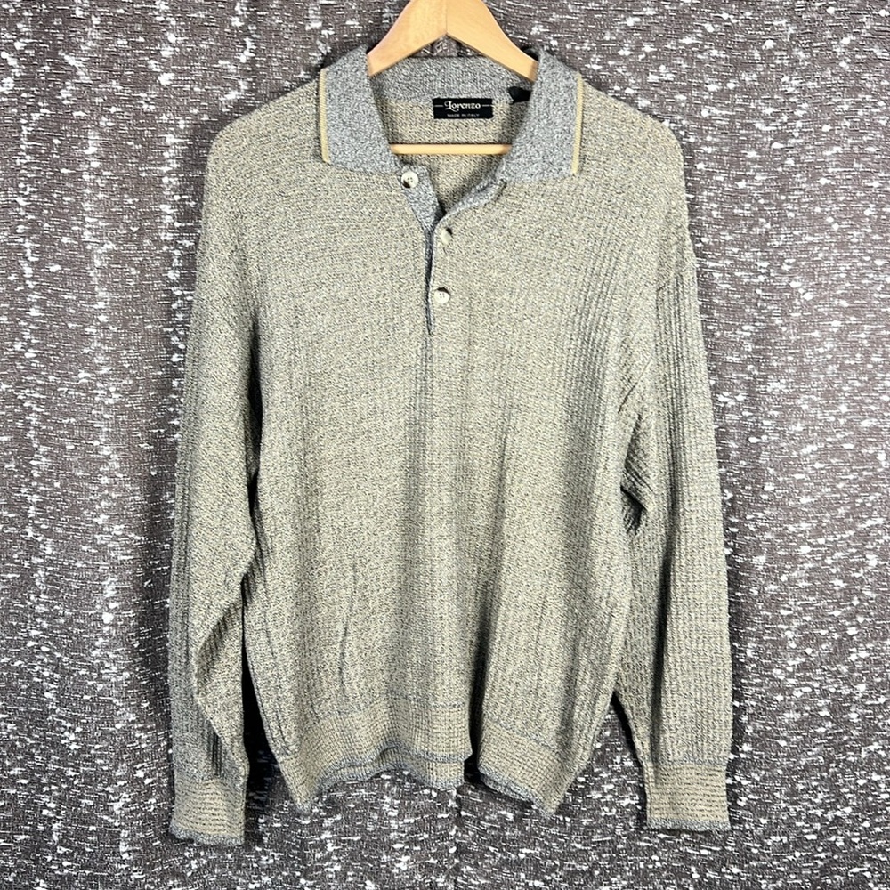 Lorenzo Knit Long Sleeve 1/4 Button Up Polo Shirt Top Made in Italy Size Large‎
